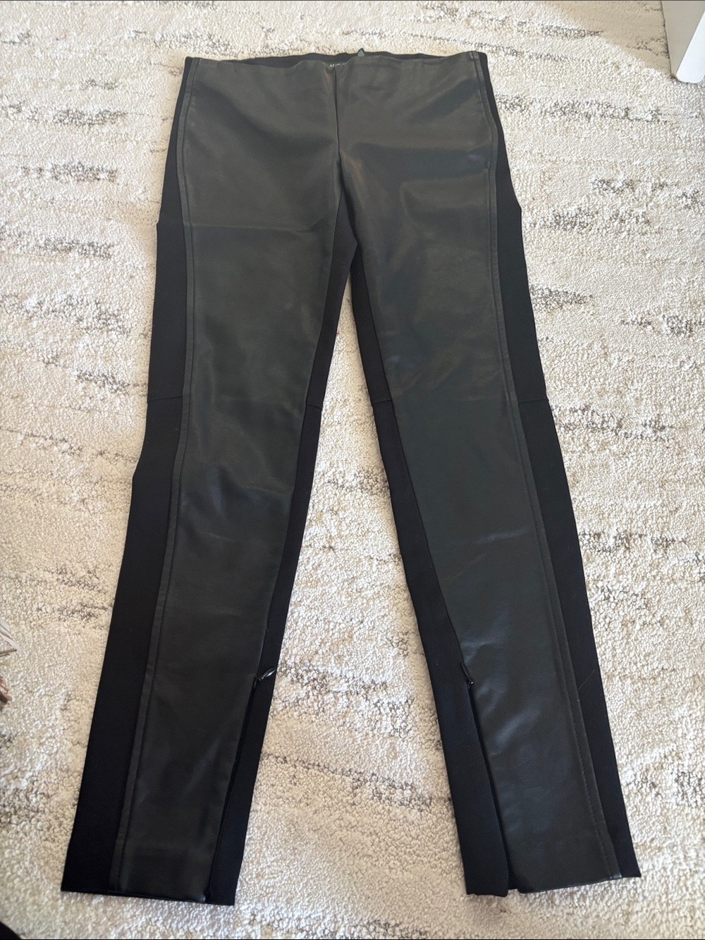 Ralph Lauren Black Faux Leather-Front Skinny Jeans